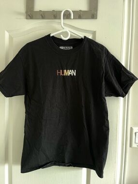 HUMAN Embroidered Logo Black Crewneck T-Shirt
